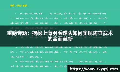 重磅专题：揭秘上海羽毛球队如何实现防守战术的全面革新