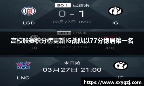 高校联赛积分榜更新IG战队以77分稳居第一名